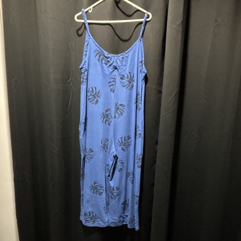 Women's Blue Black Floral Print Sleeveless Jumpsuit One-Piece Adjustable Straps